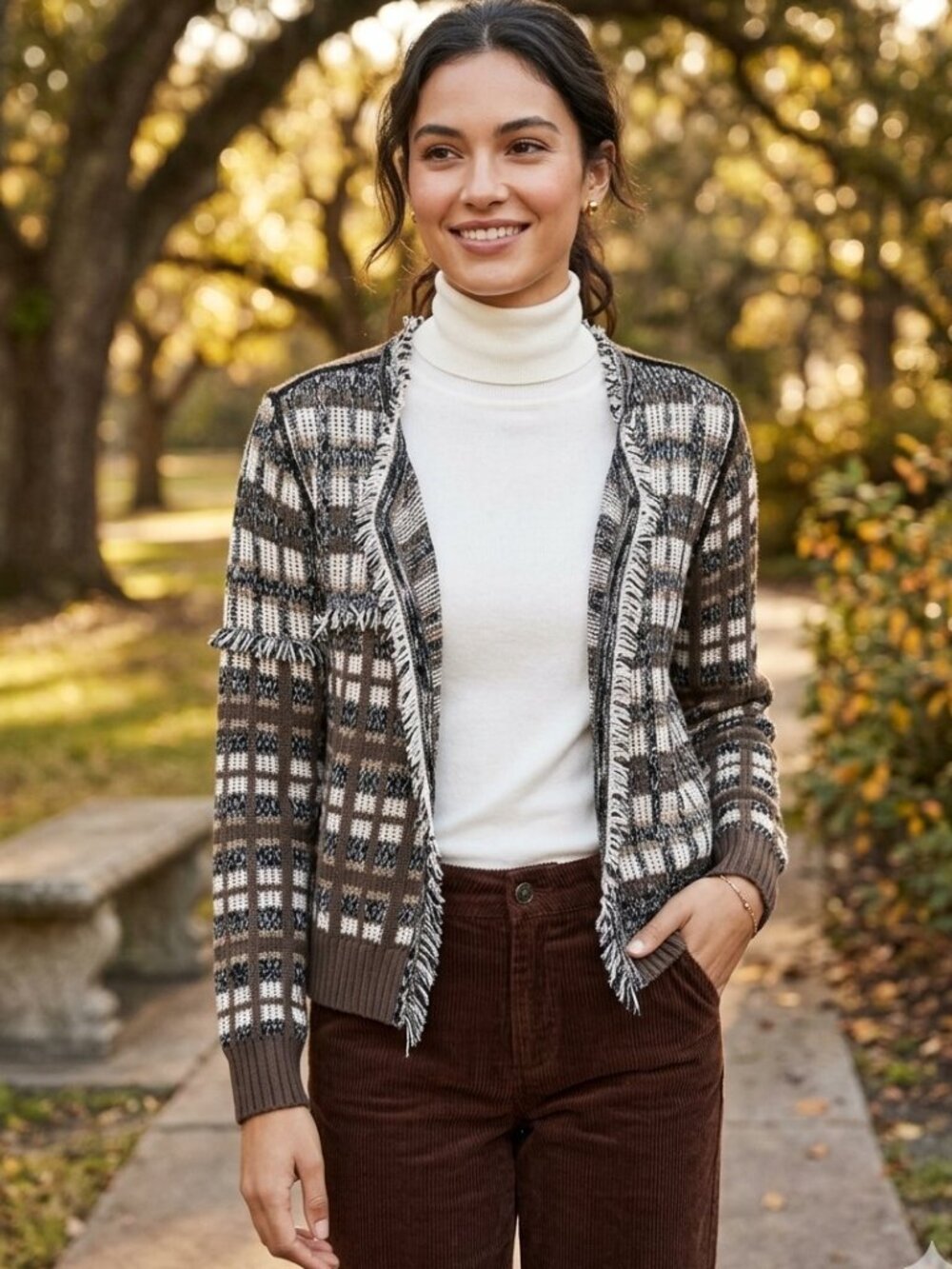 CAbi Black Gray Plaid Eyelash Open Blazer 3560